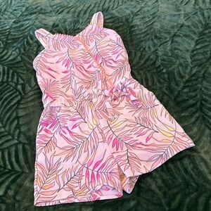 Wonder Nation Girl's Hawiian Pink Leaves Sleeveless Romper Shorts Medium 7/8